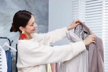Woman trying the jacket