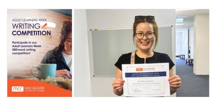 English student holding Award Certificate