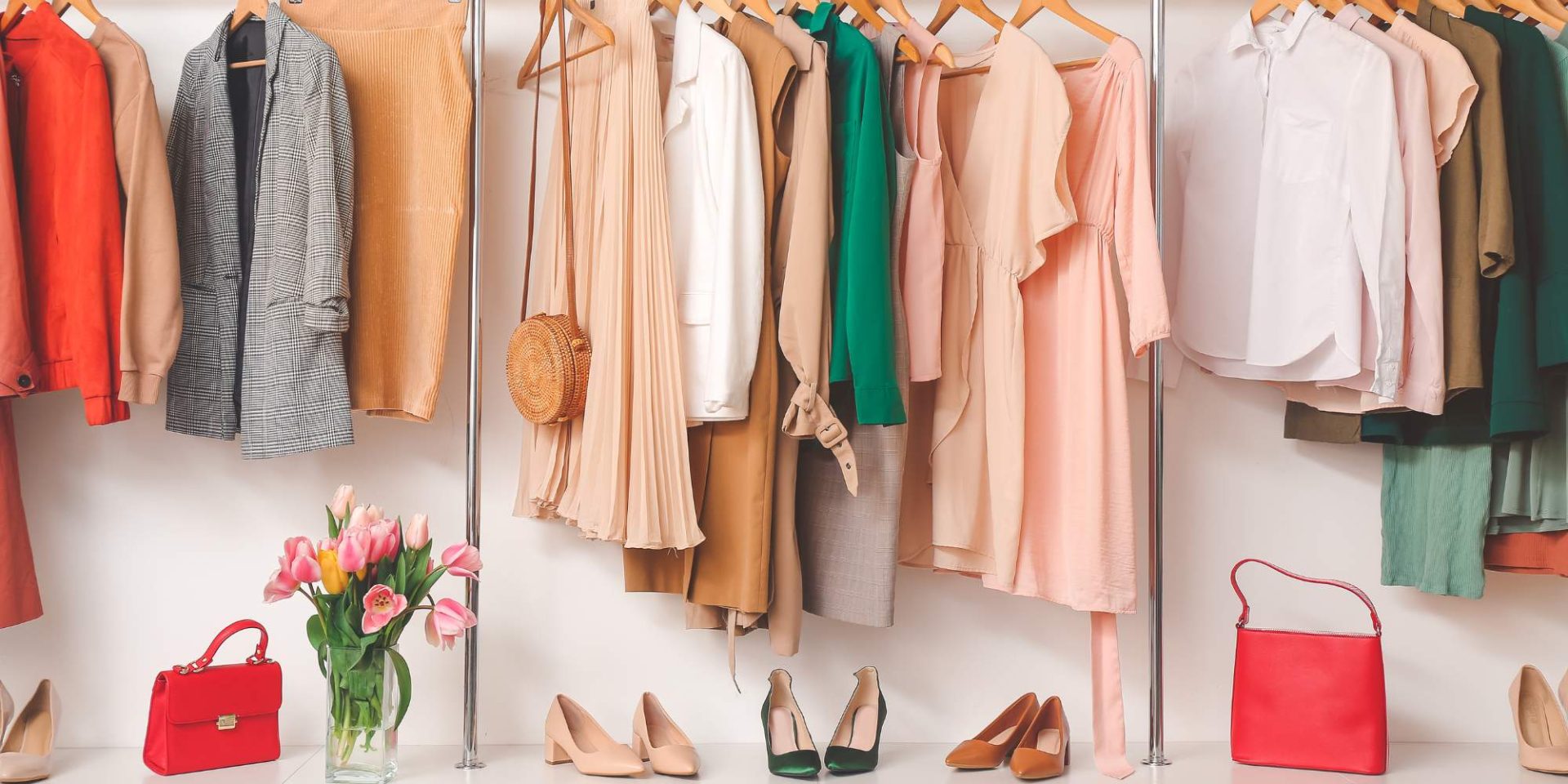 Female wardrobe with stylish cloth