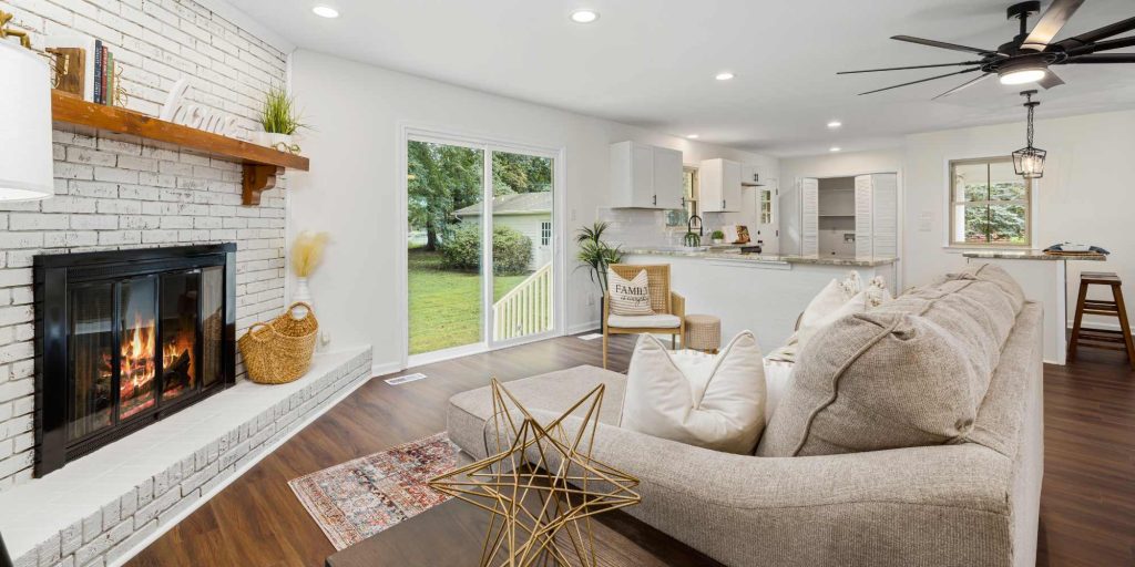 A bright, beautifully styled living room showing a harmonious colour palette with natural light.